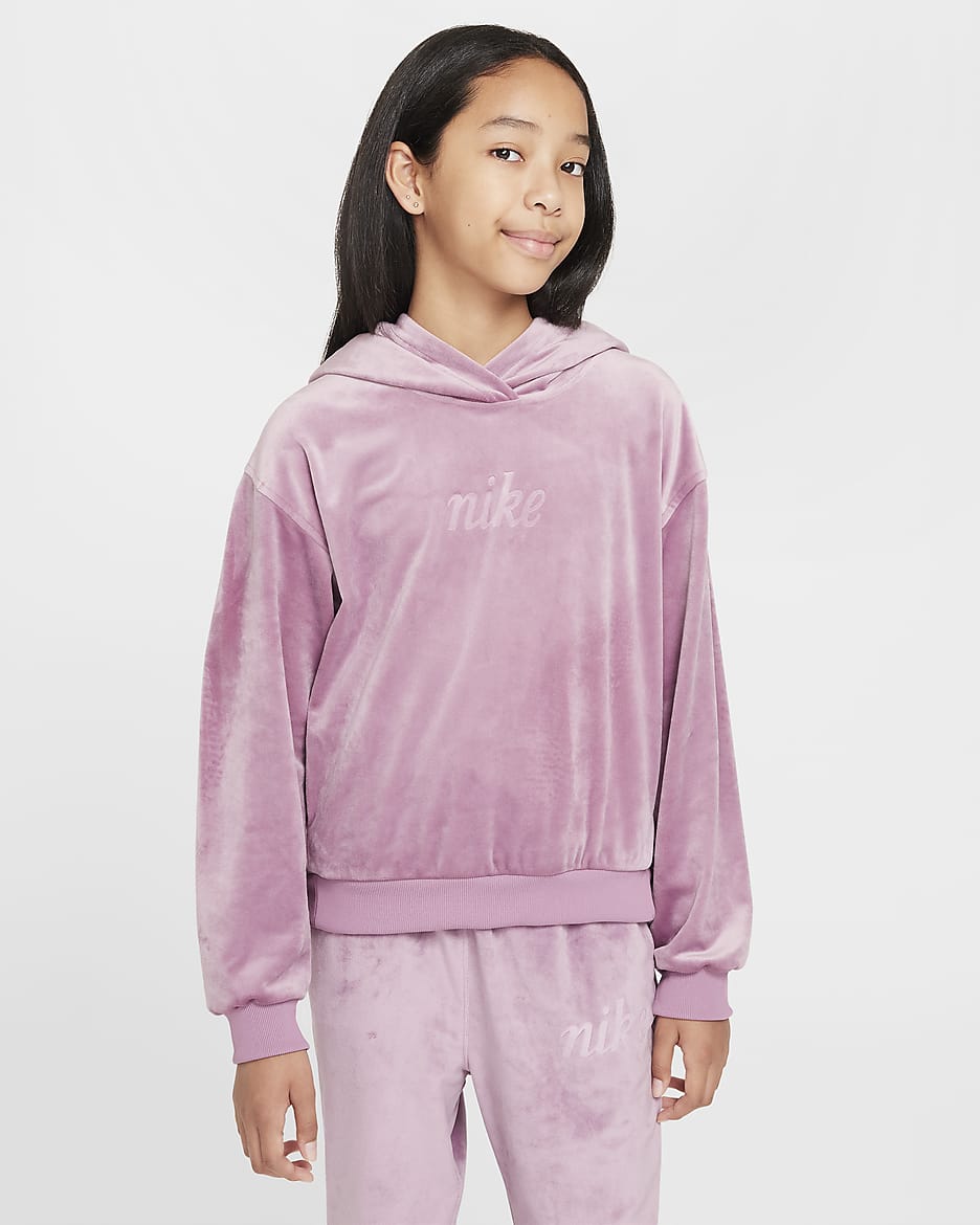 Nike Sportswear Girls Pullover Hoodie Purple Polyester Elastane